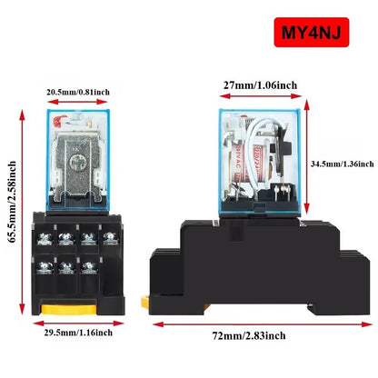 MY2NJ MY4NJ Relay Coil General DPDT Micro Mini Electromagnetic Relay Switch with Socket Base LED AC220V DC 12V 24V