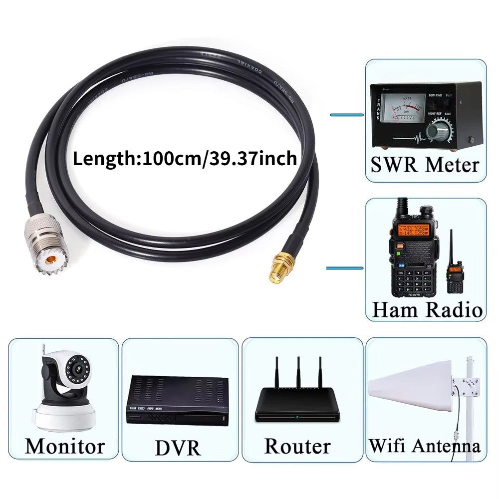 Ham Radio Antenna Adapter SMA Female To UHF SO239 Female RG58 Coaxial Jumper Cable 1Meter for Handheld Ham Two Way Radio Walkie Talkie