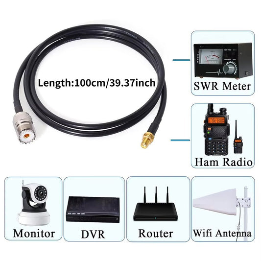 Ham Radio Antenna Adapter SMA Female To UHF SO239 Female RG58 Coaxial Jumper Cable 1Meter for Handheld Ham Two Way Radio Walkie Talkie
